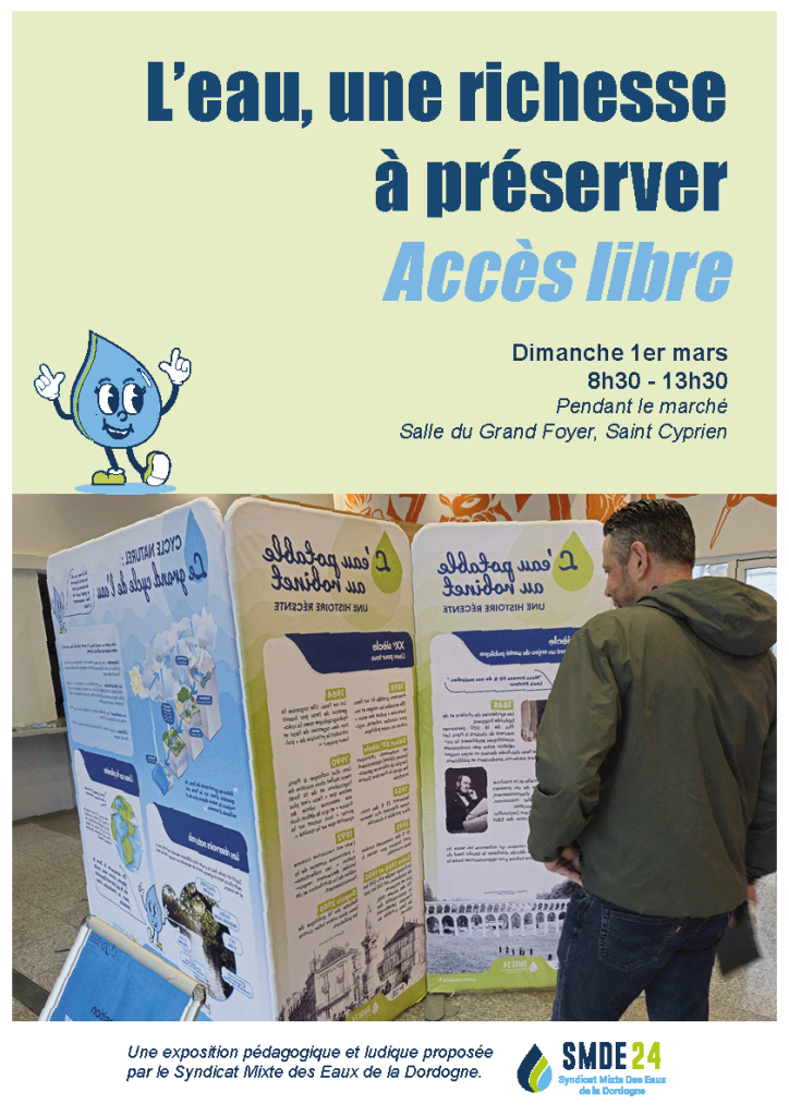 Exposition pédagogique Eau Agenda 1 er mars Saint Cyprien Dordogne