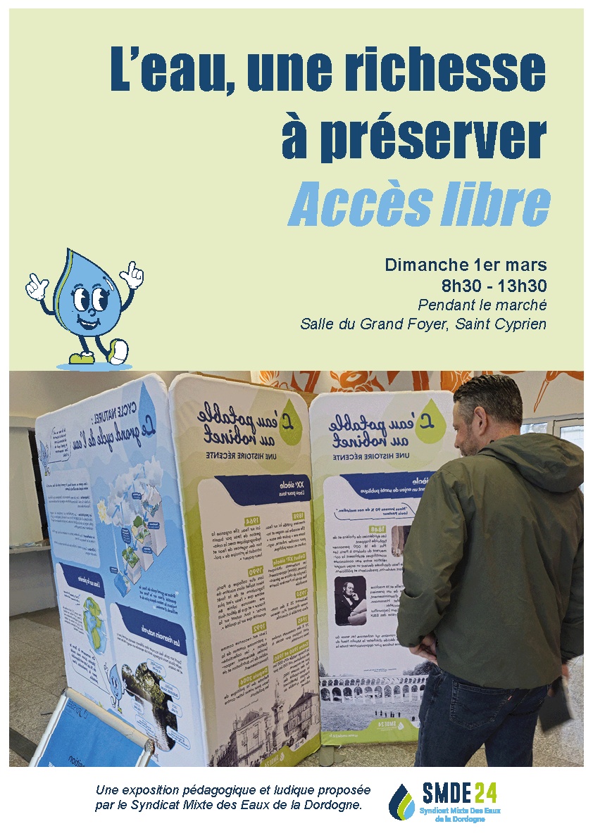Exposition pédagogique Eau Agenda 1 er mars Saint Cyprien Dordogne