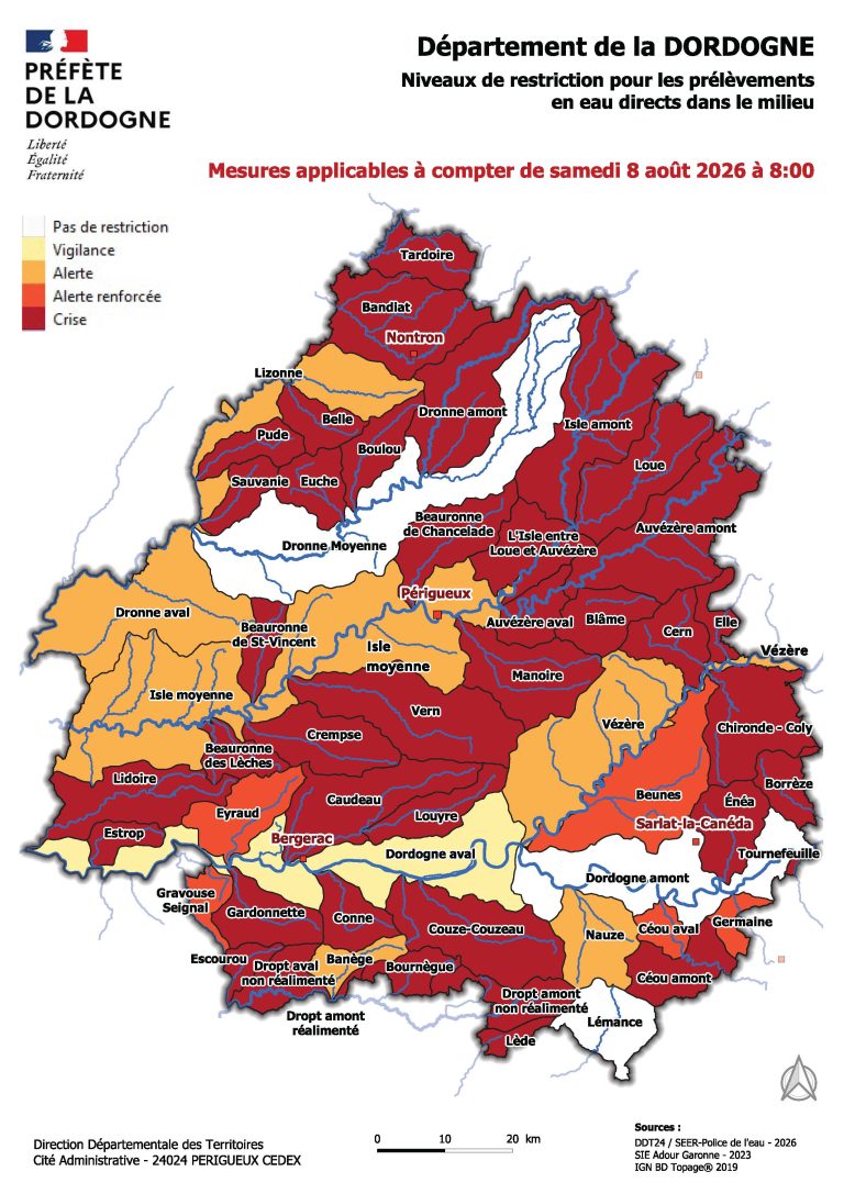 Carte étiage été 2026